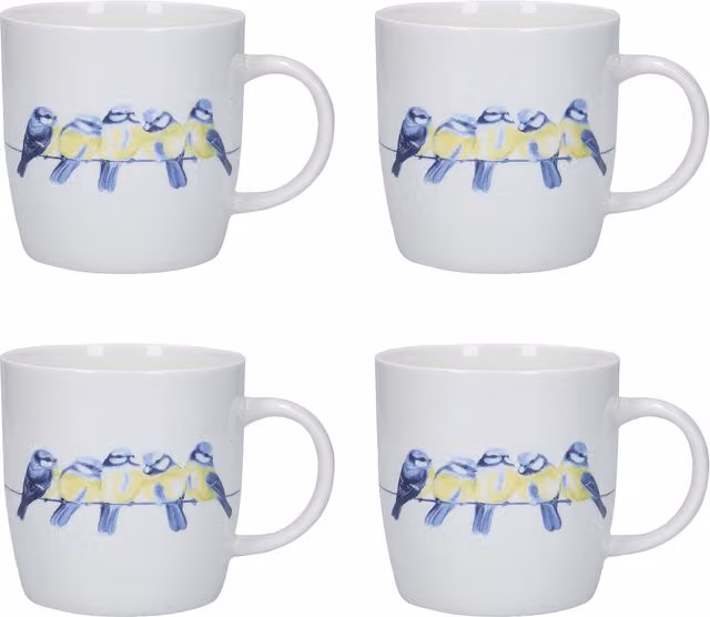 KitchenCraft 4-Piece British Birds Ceramic Mug Set in White