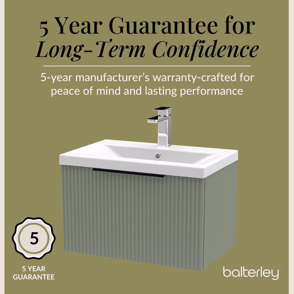 Balterley Fluted Front Wall Hung 1 Drawer Vanity Basin Unit, Satin Green, W: 60 cm, D: 39.9 cm, H: 60 cm – 4