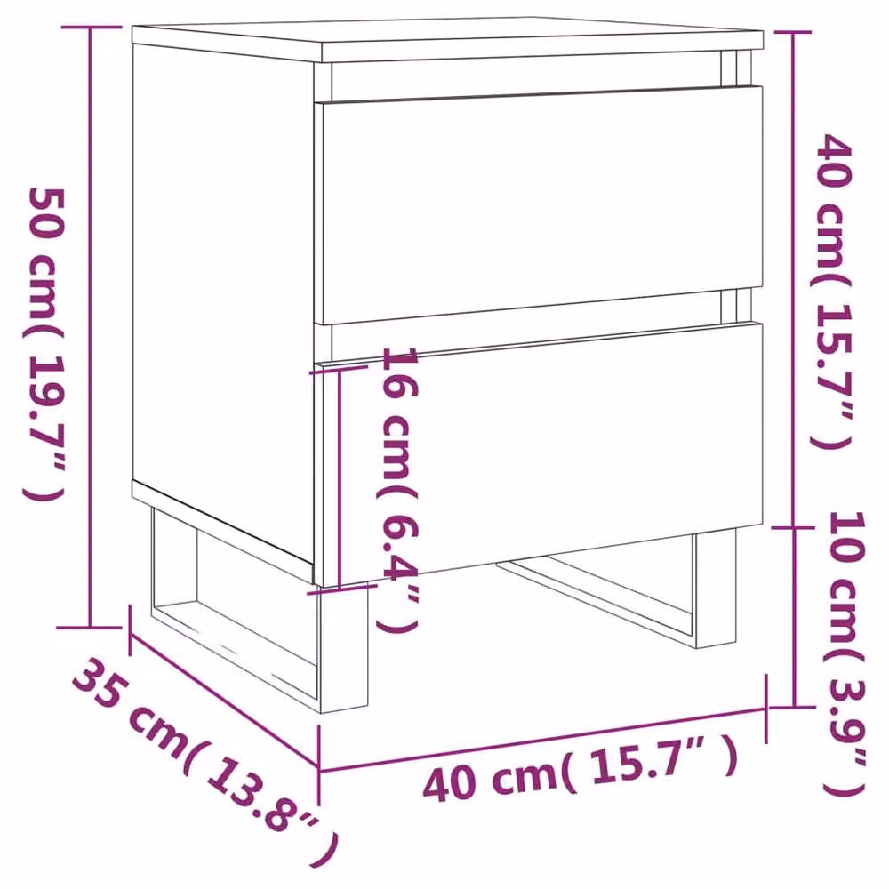 Berkfield Home Elegant Bedside Cabinets, 2 Piece Set, Concrete Grey, W: 40 cm, D: 35 cm, H: 50 cm – 3