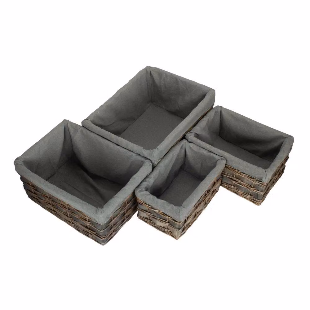 Red Hamper Set of 4 Grey Scandi Open Weave Rattan Storage Baskets with Grey Lining – 2
