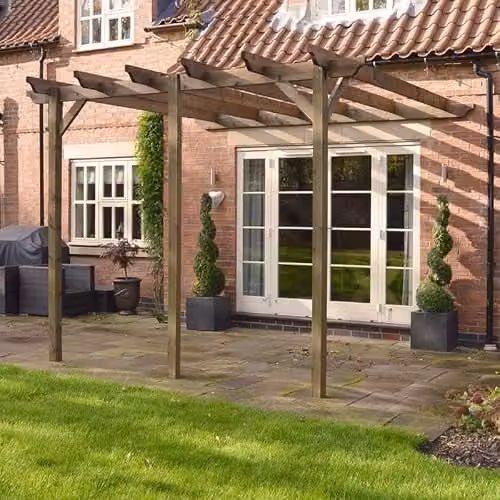 Buttercup Farm Wall Mounted Wooden Garden Pergola in Light Green, W540 x D240 x H270 cm
