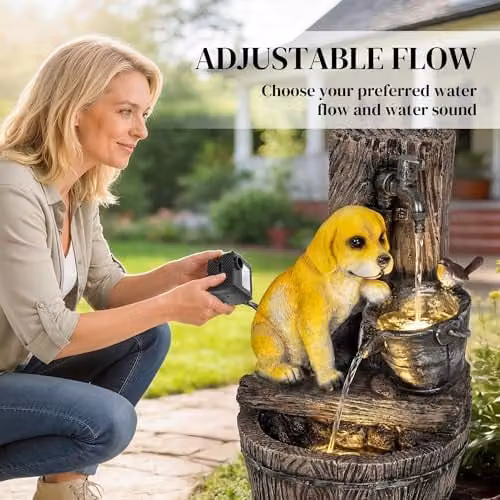 Outsunny Rustic Brown Puppy Design 3-Tier Garden Water Feature Cascade – 5