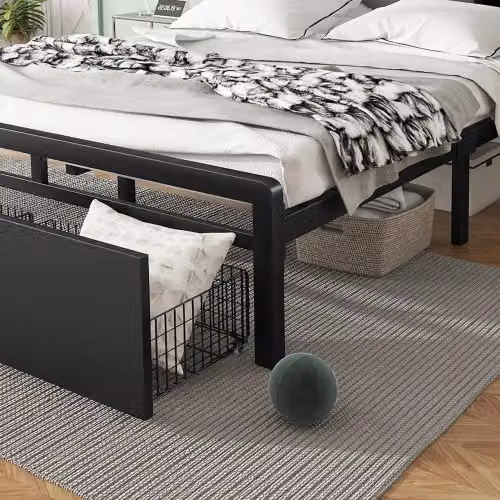Matteo Black Metal Double Bed with Multi-Colour LED Strip Lights, USB Charging Port and Drawers, W/D/H: 140 x 200 cm – 6