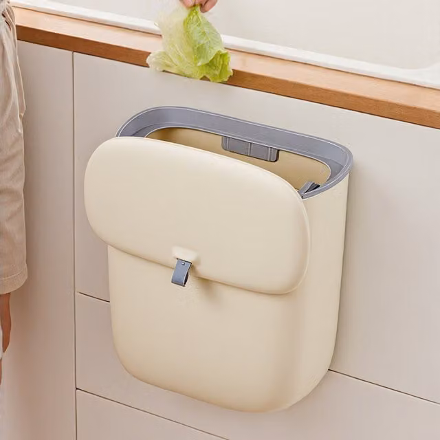 Komore 12-Litre Wall-Mounted Over-Cabinet Bin with Flip Lid in White or Beige