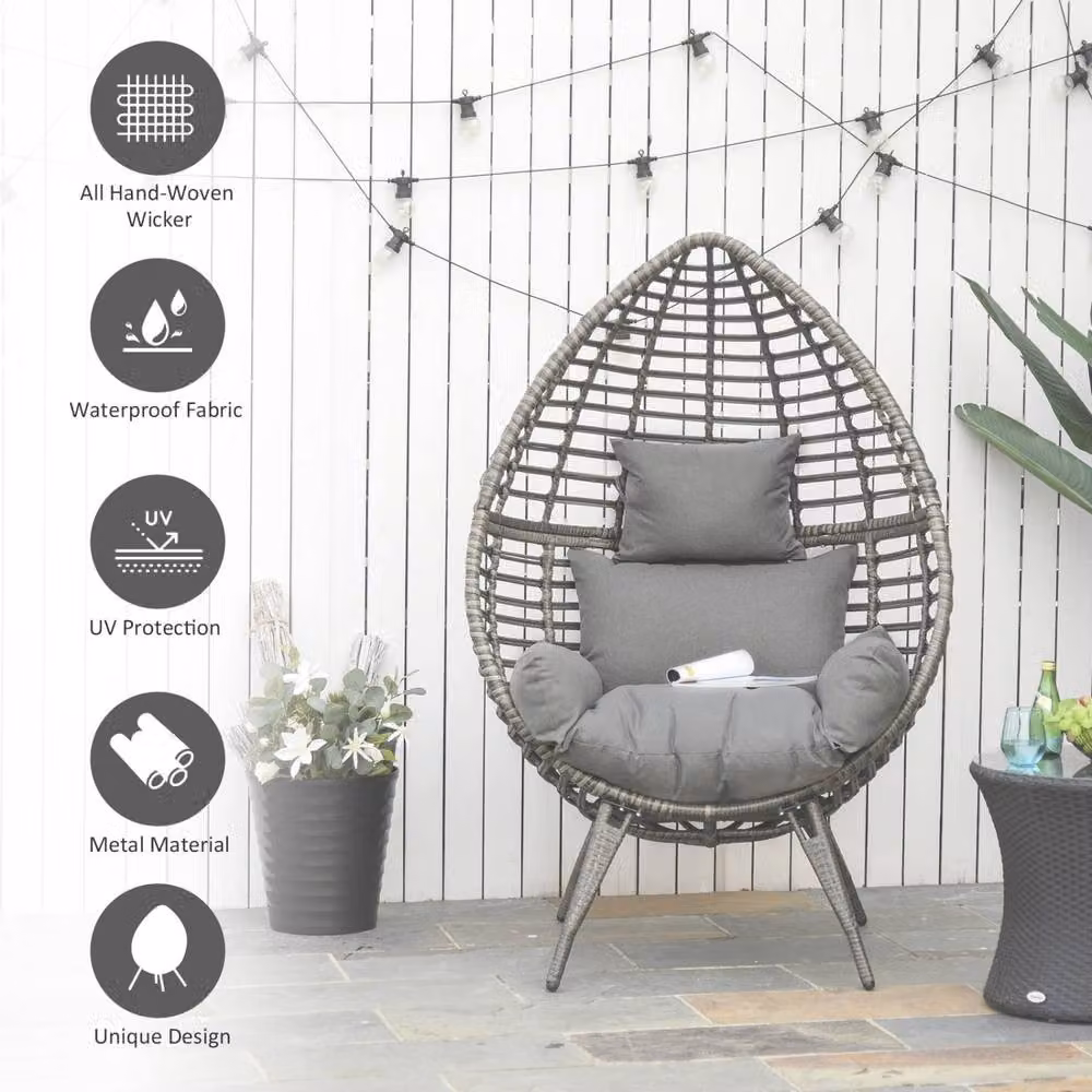 Wyld Haus Luyono Grey Teardrop Rattan Egg Chair with Cushion – 4
