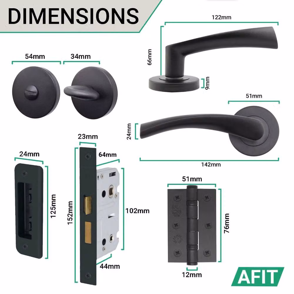 AFIT Black Bathroom Twist Door Handles 2 Pack with WC Lock and Hinges Thumbturn, 15 x 15 cm – 4