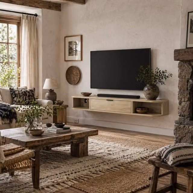 Wyld Haus Avalani Floating TV Unit, Natural Finish, W: 120 cm, D: 24 cm, H: 16 cm