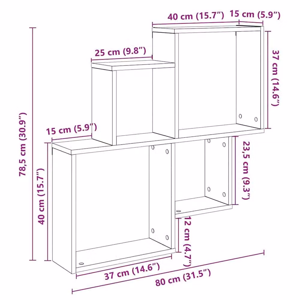 Berkfield Home Wall Shelf in Old Wood Brown, W/D/H: 80 x 15 x 78.5 cm – 5