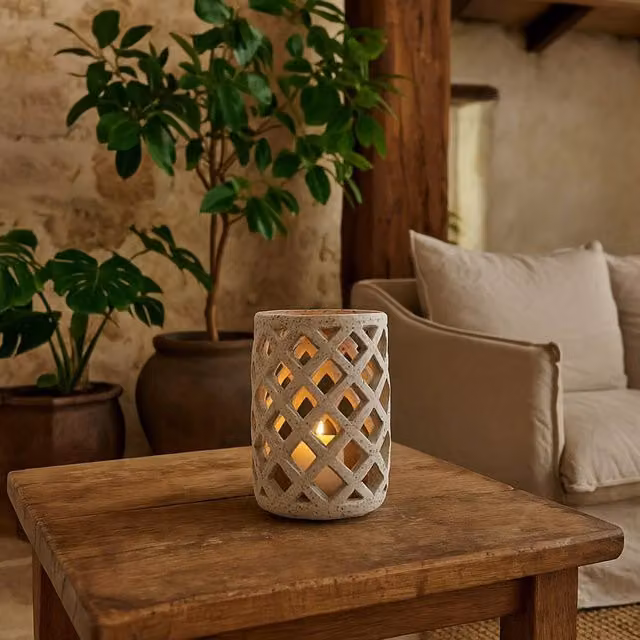 Wyld Haus Grey Stone Effect Hurricane Lantern – 1