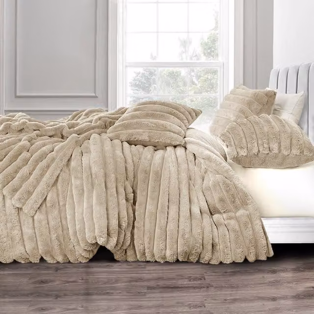 VELOSSO Plush Supersoft Jumbo Cord Cosy Bedding Set, Beige, 90 x 200 cm