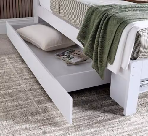 Bedmaster Fabio White and Grey Wooden Storage Bed with Side Compartments and Bedside Shelves, 140 x 200 cm – 5