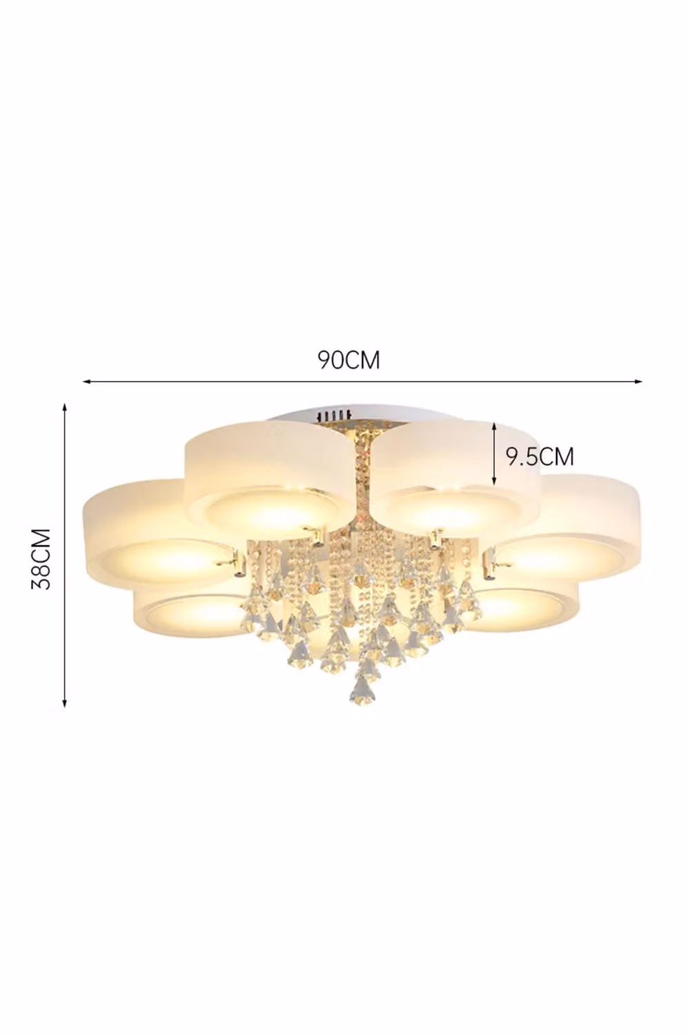 Living and Home Crystal Droplet Fabric Flush Mount Ceiling Light in White – 4