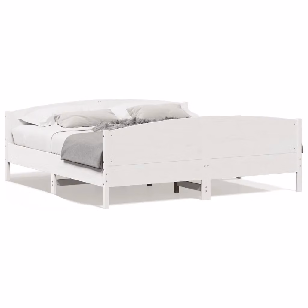 Berkfield Home Super King Solid Wood Pine Bed Frame, White, W/D/H: 180 x 200 cm – 2