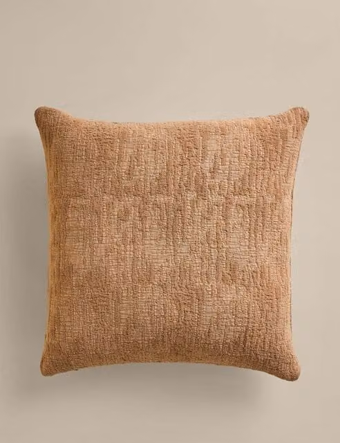 M&S Pure Cotton Chenille Jacquard Square Cushion in Beige