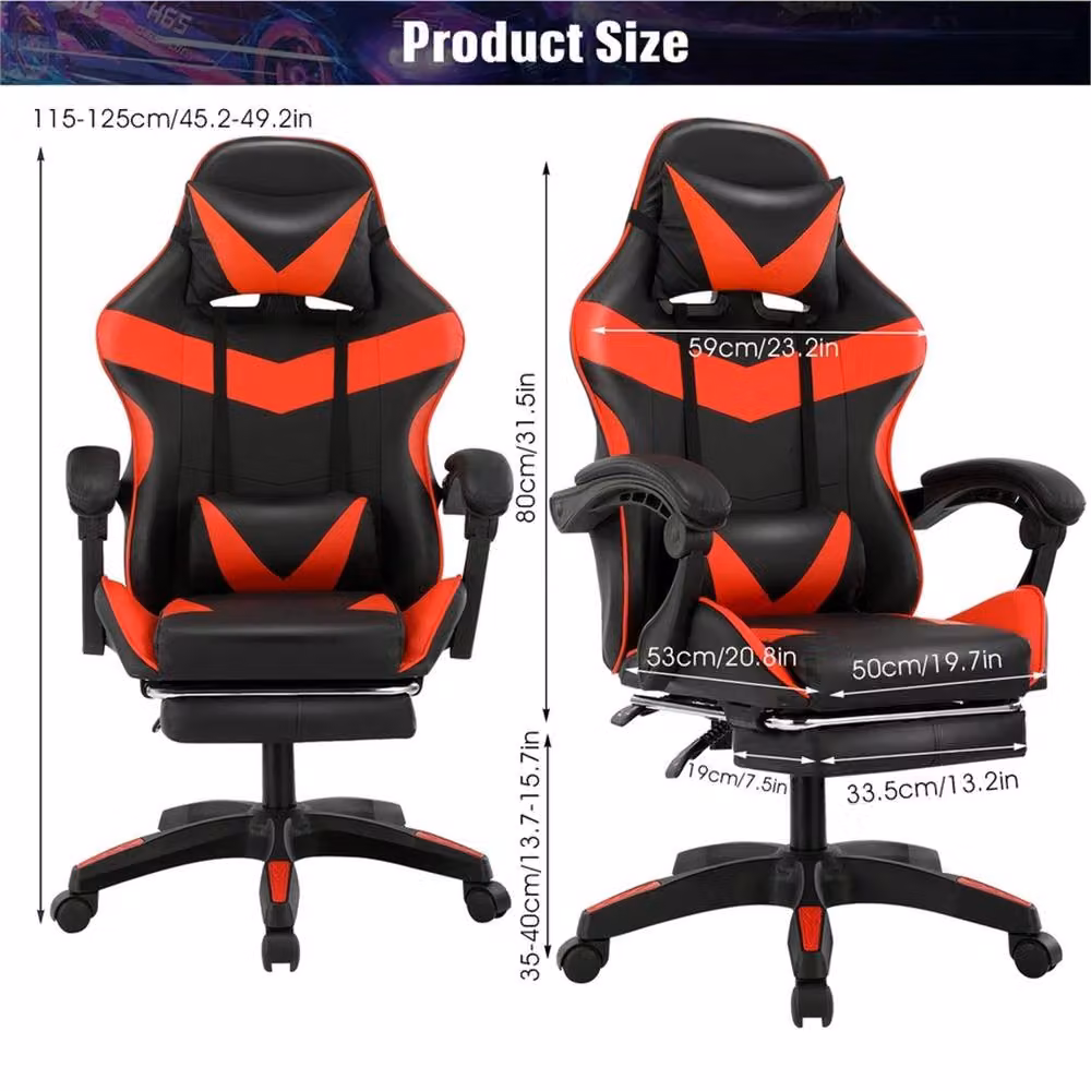 NESTLUNE Ergonomic Swivel Gaming Chair in Black Synthetic Leather with Armrests and Headrest – 2