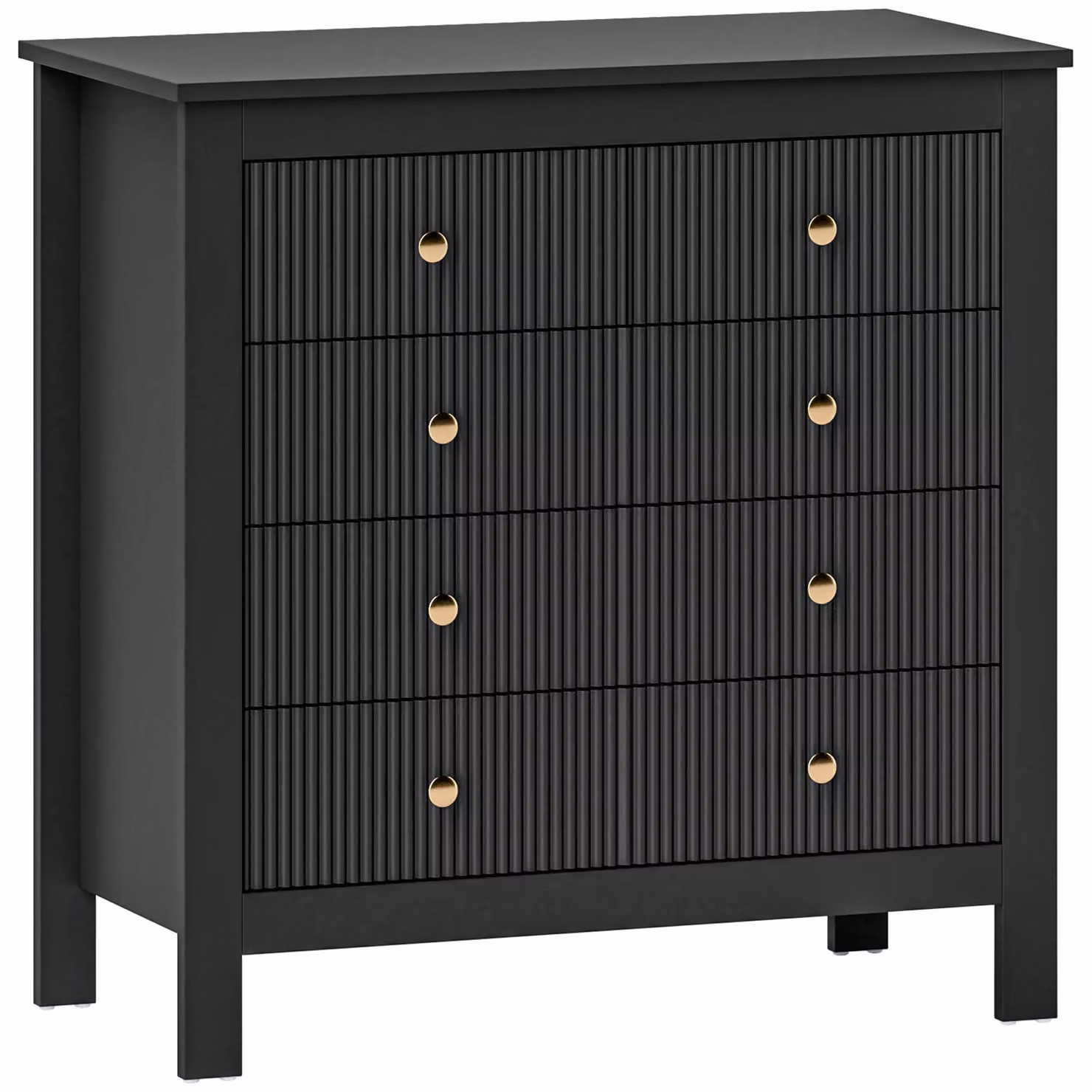 HOMCOM Fluted Bedroom Chest of Drawers with 5 Drawers and Gold Tone Handles in Black – 2