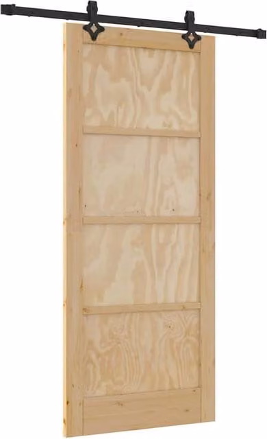 Berkfield Home Orkdal Rustic Solid Wood Pine Sliding Door with Hardware Set in Beige, H: 198.5 cm, W: 86.0 cm
