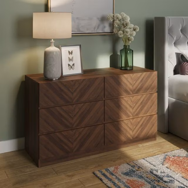 GFW Catania 6 Drawer Chest in Brown Walnut