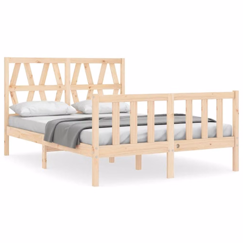 Berkfield Home Beautiful Bed Frame with Headboard in Natural Solid Pine, W/D/H: 140 x 200 x 145.5 cm – 2