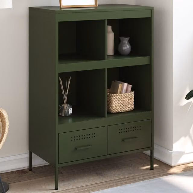 Berkfield Home Industrial Steel Highboard in Matt Green, W/D/H: 68 x 39 x 101.5 cm