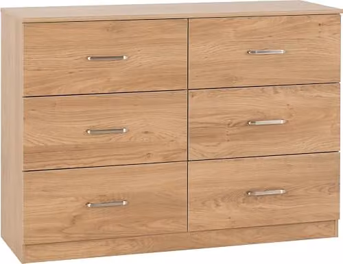 Seconique Dakota 6 Drawer Chest in Brown Oak Effect, H 110 cm x W 81 cm x D 36 cm