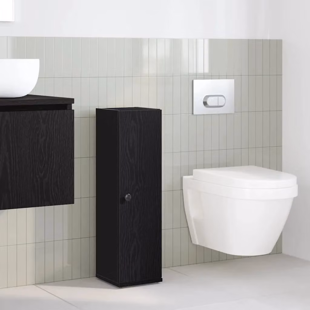 Berkfield Home Black Modern Freestanding Bathroom Cabinet with Roll Holder, H 72 x W 20.5 x D 22 cm – 3