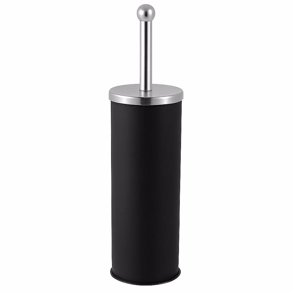 VOGREX Black Stainless Steel Toilet Brush Set with Matt Holder Cup – 4
