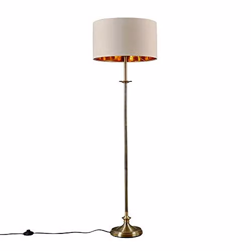 MiniSun Antique Brass Sconce Floor Lamp with Beige Fabric Drum Shade – 1