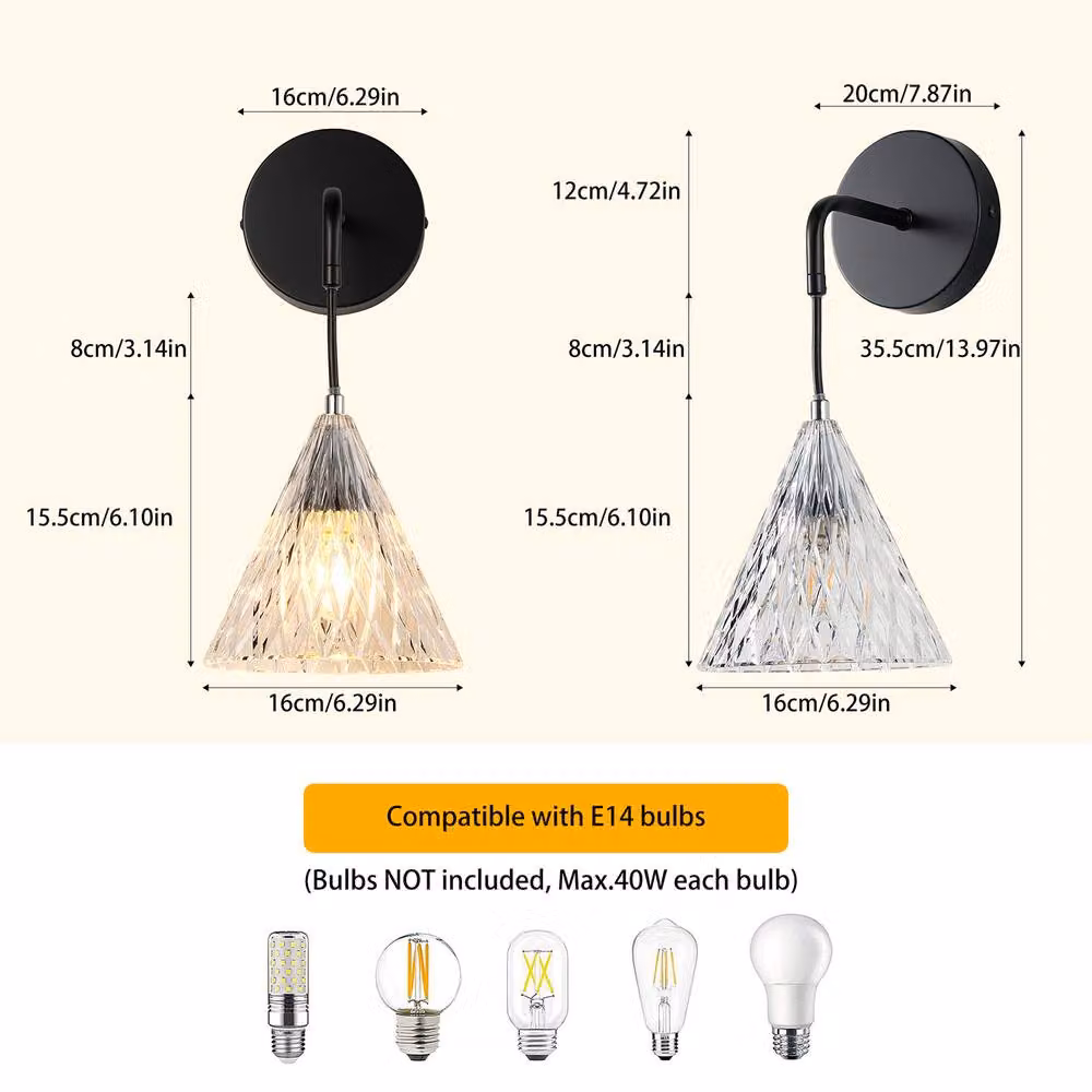 NIVOR Set of 2 Black Iron Hat-shaped Crystal Wall Sconces, Diameter: 16 cm – 2