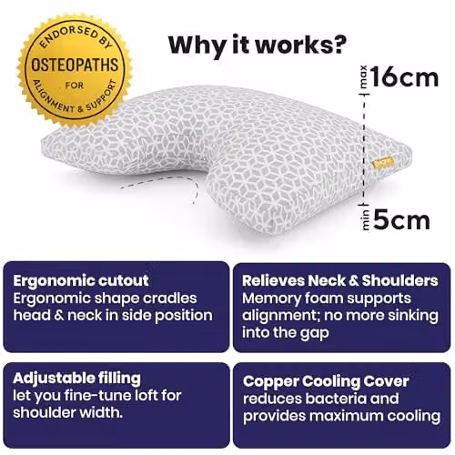 Brightr Sleep MoonHug Adjustable Memory Foam Pillow in Grey with Antibacterial Properties – 4