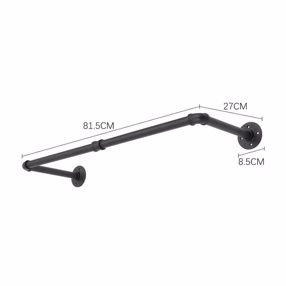 KORVIXA Industrial Style Wall-mounted Metal Clothes Rail in Matt Black, W: 81.5 cm, D: 50 cm – 1
