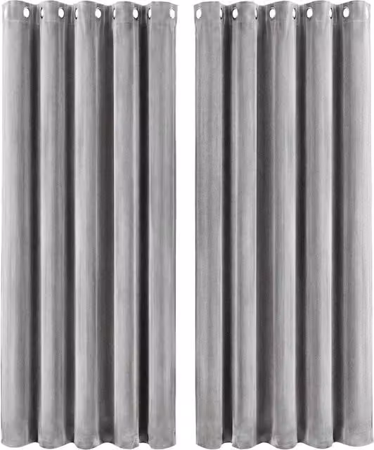 VOGREX Grey Velvet Thermal Blackout Eyelet Curtains W: 167.64 cm, H: 182.88 cm