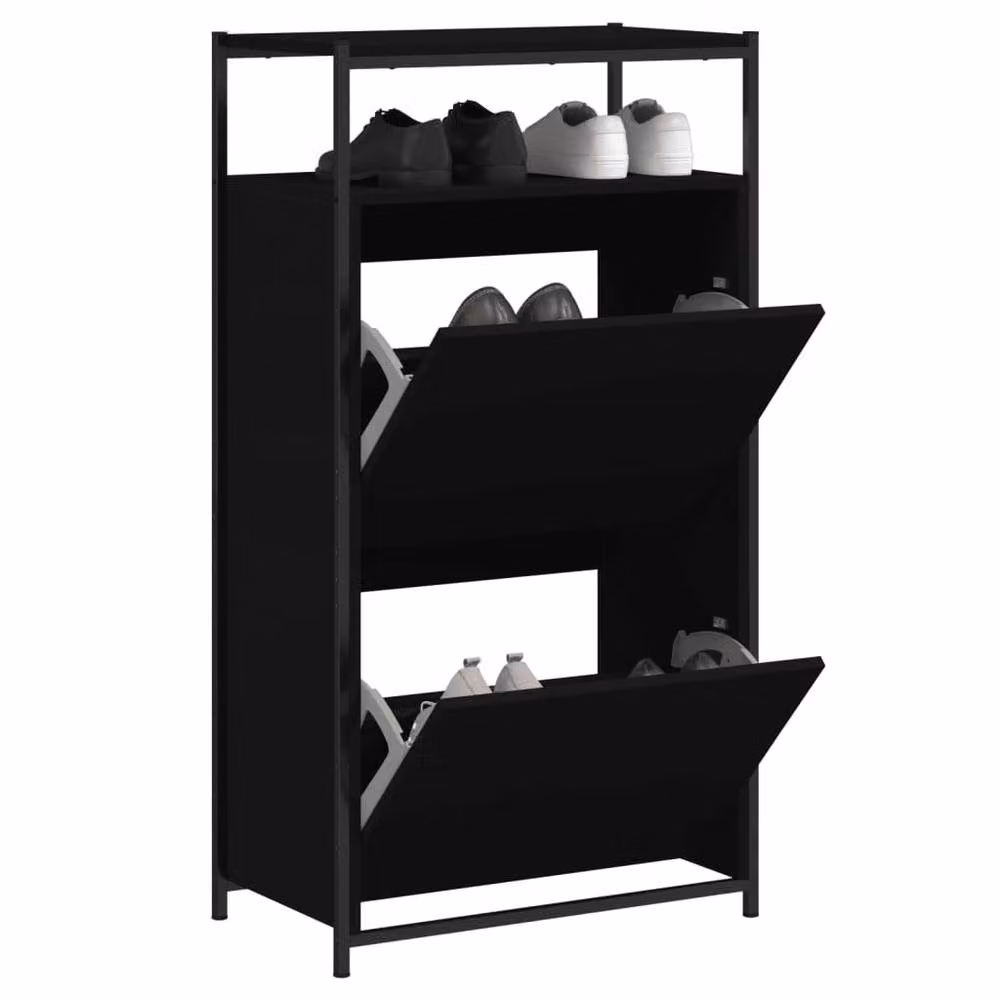 Berkfield Home Modern Black Shoe Cabinet with Tilting Compartments, W/D/H: 60 x 34 x 112 cm – 2