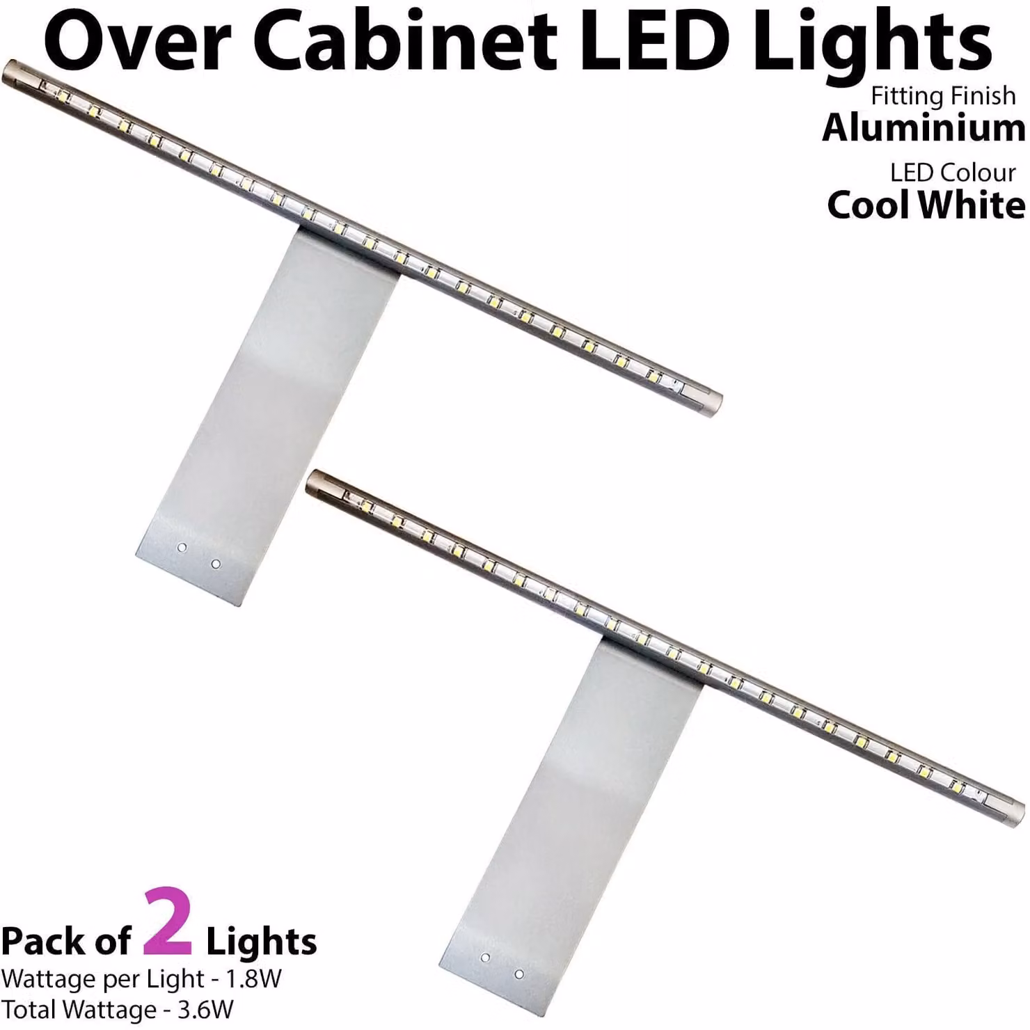 Loops 2 Pack Aluminium Over Cabinet LED Light and Driver Kit in Cool White for Kitchen, Bathroom and Wardrobe Lighting – 2