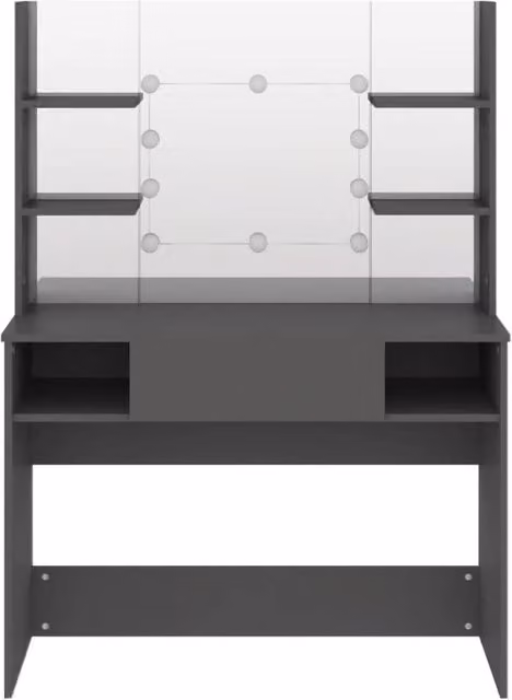 Berkfield Home Grey MDF Makeup Table with Hollywood LED Lights W/D/H: 100 x 40 x 135 cm