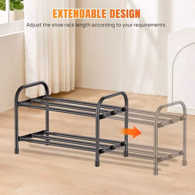 EONLION 2-tier Extendable Metal Shoe Rack Stand in Black, Width: 50 cm