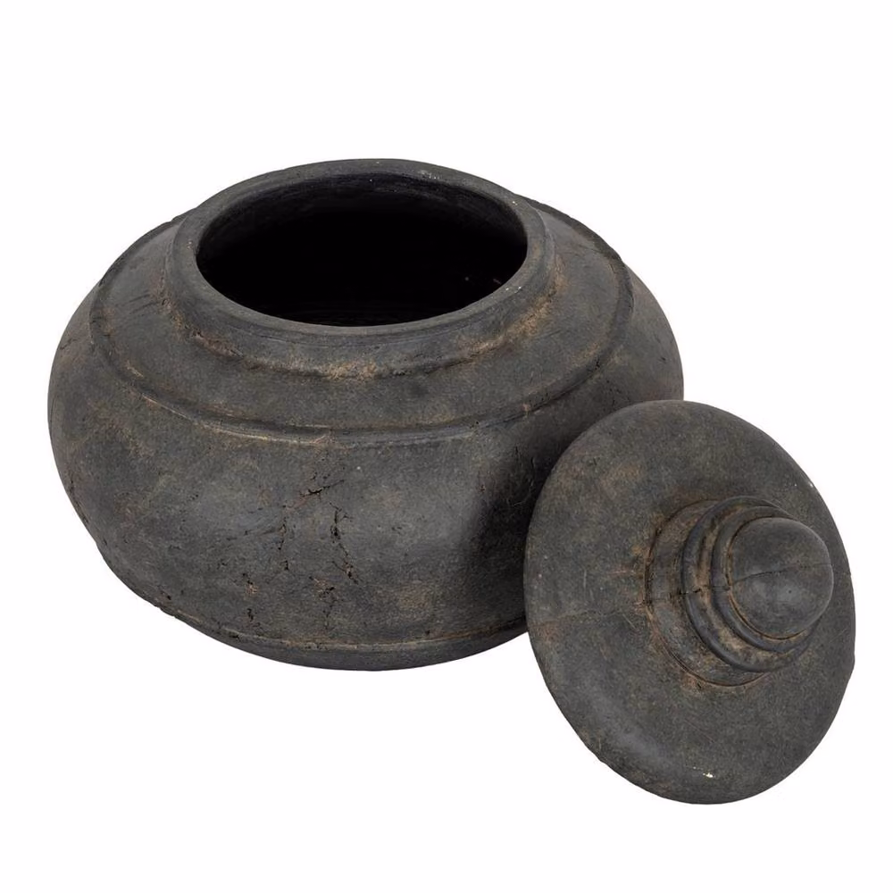 Lemon Pavilion Furniture and Decor Dusk Medium Ceramic Pot with Lid, Black, W: 20 cm, D: 20 cm, H: 12 cm – 2
