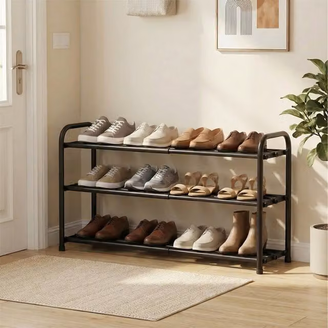 SONGMICS Expandable Metal Shoe Rack with Adjustable Shelves in Black