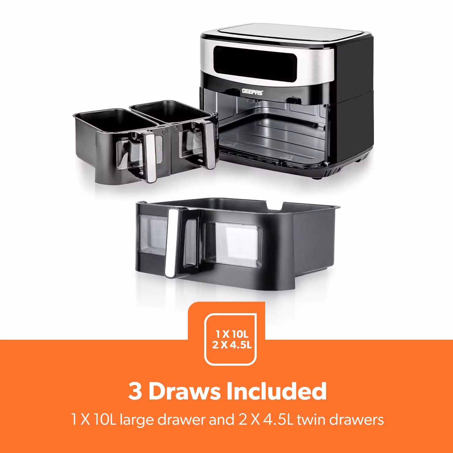 Geepas 9L Dual Zone XL Air Fryer with 10L Drawer Combo, 2500W, Black – 2