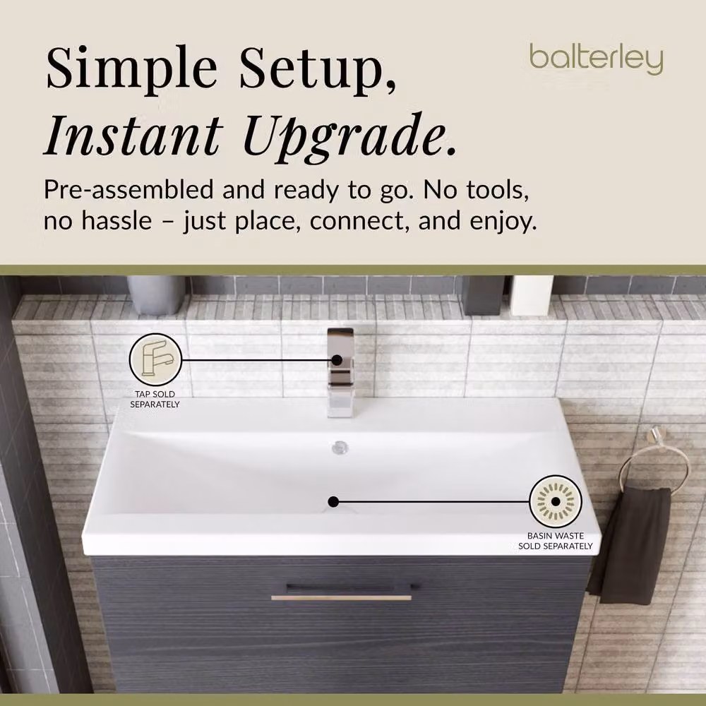 Balterley Contemporary Floor Standing Bathroom Vanity Unit with 2 Soft-Close Drawers and Mid-Edge Basin, Charcoal Black, W: 80 cm, D: 39 cm, H: 84 cm – 4