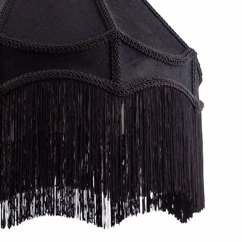 Happy Homewares Traditional Victorian Empire Soft Velvet Lamp Shade with Tassels in Black, Diameter: 30.48 cm – 3
