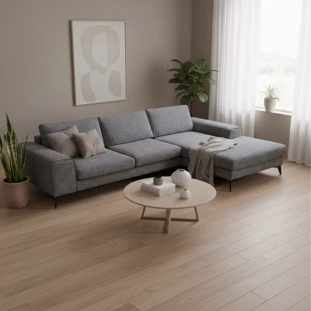 Abakus Direct Venice Chenille L-Shape Corner Sofa with Deep Seats and Extra-wide Padded Arms in Dark Grey, Right-hand Facing