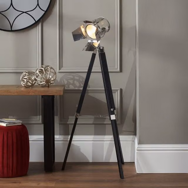 Pacific Lifestyle Industrial Films Director Tripod Floor Lamp in Black, Wood and Silver
