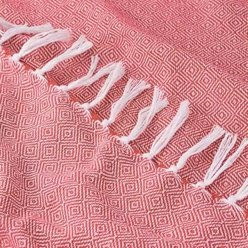 Riva Home Dessa Throw, Pink Woven Geometric Fringed Blanket, W: 130 cm, L: 180 cm – 2