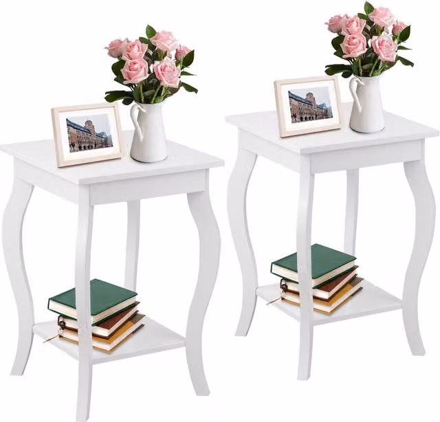Costway Set of 2 Modern White Nightstands and Bedside End Tables