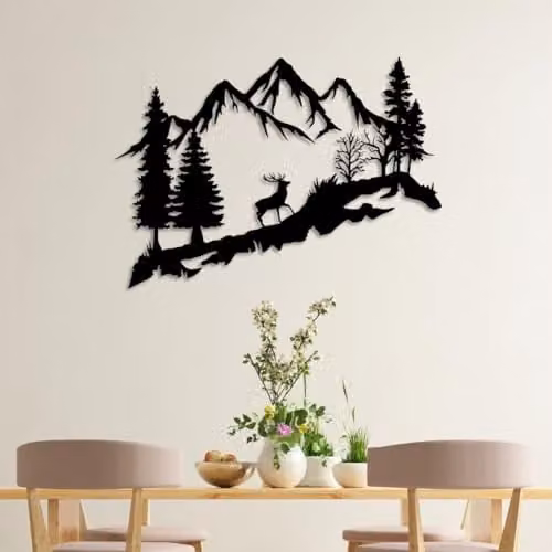 YOUR HOME RULEZ Black Mountain and Deer Metal Wall Art Decor – 1