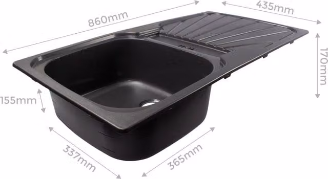 Black Reversible Single Bowl Countertop Sink