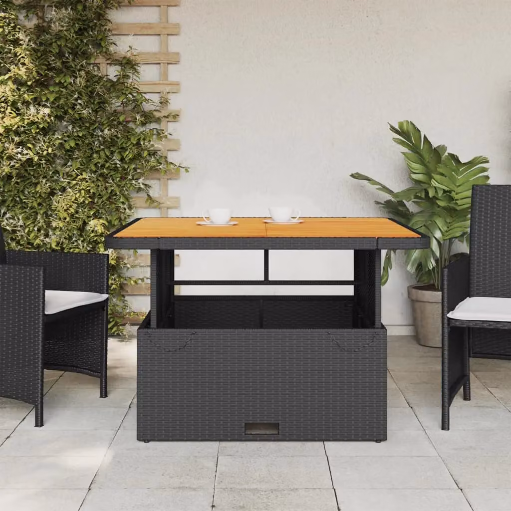 Berkfield Home Black Poly Rattan and Acacia Wood Garden Table W/D/H: 110 x 110 x 71 cm – 3