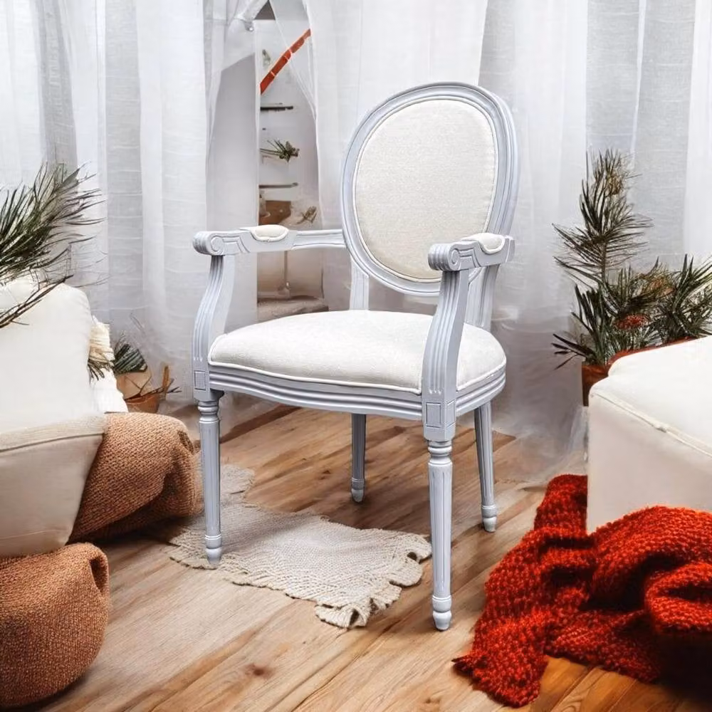 Minster Louis Dining Chair in Grey Linen Fabric, W: 45 cm, D: 52 cm, H: 94 cm – 2