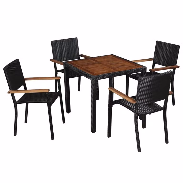 Berkfield Home Beautiful 5 Piece Outdoor Dining Set in Black Poly Rattan and Acacia Wood